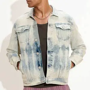 OEM Design Regular Fit High Street Men's Denim Jacket Customized Patch Printed Embroidered Old Denim Coat & Jacket