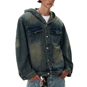 High Quality Streetwear Heavy Weight Printed Graphic Vintage Acid Wash Oversized Hooded Denim Jacket For Men