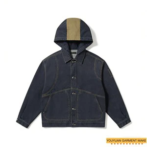 Wholesale Coated Stand Collar Button up Oversized Jacket for Men Boxy Fit for Japanese Selvedge Denim Jacket Coat for Man