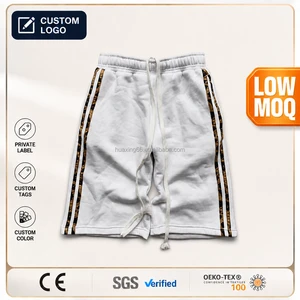 Custom Wholesale Heavyweight Cotton Shorts Mens Streetwear Leopard Print Side Stripe Baggy Shorts Long Drawstring Sweat Shorts