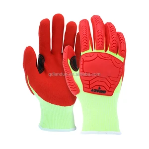 Breathable 13G HPPE Shell Cut Resistance Gloves High Visibility Red TPR Foam Nitrile Coated Impact Gloves