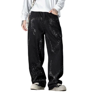 Vintage Hip Hop Plus Size Men's CargoJeans Dark Casual Loose Fit Mid Waist Winter Streetwear Stonewashed Customized High Quality