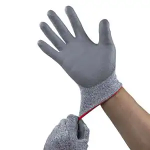 Certified ANSI Cut Level 5 High Visibility Safety Gloves HPPE PU Palm Machine Washable Tear-Resistant Durable Silicone-free