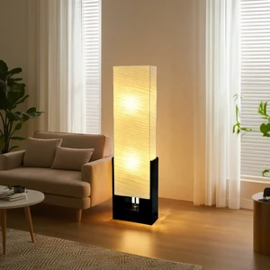 Modern Minimalist Square LED Corner Lamp Off-White Paper Lampshade Floor Lamp for Living Room Home Decor E26/E27 Base Type