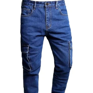 Men's High-Quality Blue Denim Jeans Regular Fit Mid-Weight Straight Leg Multi-Pocket Design Side Pockets Plus Size Cotton Blend
