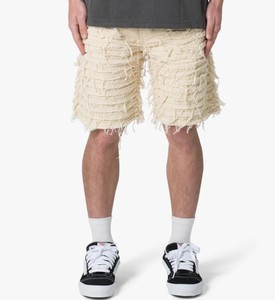 2026 New Design Fashion Custom Men's for Panel Distressed Raw Edge High Street Utility Embroidered Denim Shorts