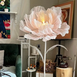 Giant Organza Artificial Flower Floor Lamp With Fiber Optic Light For Wedding Stage Backdrop Mall Window Display Flower Decor
