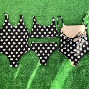 Low MOQ Manufacturer Premium Summer One-Piece Bikini Multicolored Tropical Solid Swimsuit with Logo Casual OEM ODM Swimwear