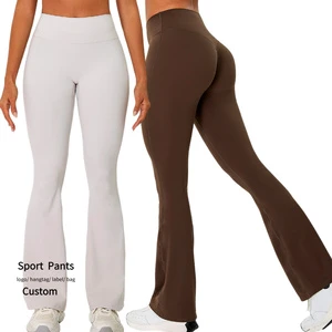 Wholesale Flare Yoga Pants Custom Logo Women High Waist Scrunch Butt Sports Pants Quick Dry Breathable Wide Leg Gym Pants