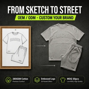 Bespoke ODM Men's 3D Puff Print Letter Graphic Short Sleeve Tee & Shorts Set 300GSM Garment Wash Faded Gray Custom Manufacturer