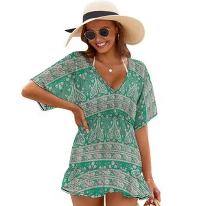 Good Quality Paisley Style Printed Summer Women's Beach Cover up Custom Breathable Sexy Women's Bikini Cover-Up