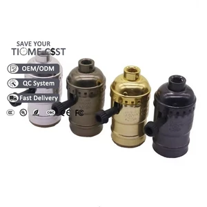 Edison Antique Bulb Socket E26 E27 Screw Aluminum Retro Lighting Base Lamp Holder With Zipper Switch