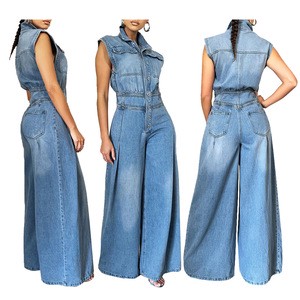 New Casual Washed Sleeveless Stretch Denim Jumpsuits and Overalls for Women