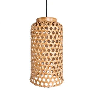 Cylindrical Bamboo Pendant Light Shade Bamboo Pendant Light Woven Hanging Lamp Eco Friendly Shade For Modern Boho Home Decor