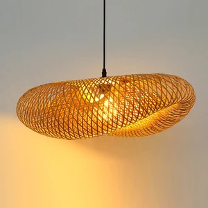 Wooden Bamboo Hanging Lamp Home Restaurant Decor Lighting Fixtures D60cm E27 Bamboo Pendant Light Chandelier