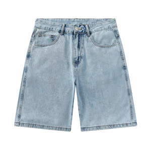 Men's 6 Inch Loose Denim Shorts, Non-Stretch Vintage Light Wash Simple Distressed With YKK Zipper Casual Streetwear Jean Shorts