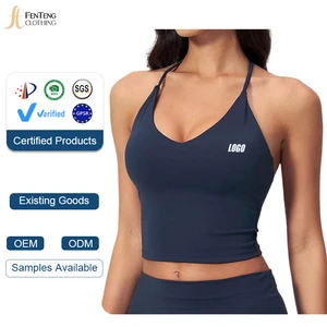 Under Lulu Women's Breathable V-Neck Slimming Yoga Tank Top Vest With Hanging Neck Belt And Chest Pad Spandex/Nylon Gym Camisole