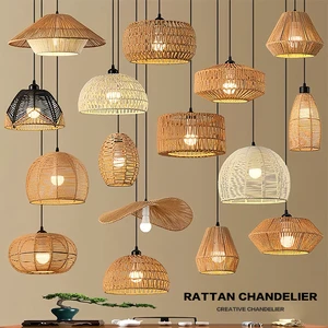 E27 Pendant Lamp Hand-Woven Bamboo Rattan Lamp Shade Natural Light Lampshade Small To Large Sizes For Home Use Dining Room Bar