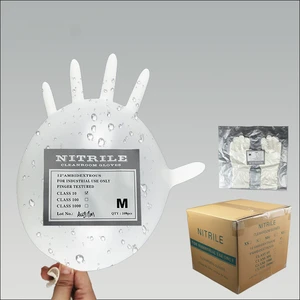 Wholesale Manufacturer White Blue Disposable Iso 5 Cleanroom Class 10 100 1000 Power Free Pure Nitrile Glove Gloves