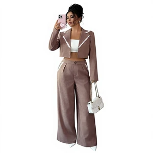 Boutique Wholesale 2025 Autumn New Style Fashionable Temperament Suit Casual Wide Leg Pants Women's Set