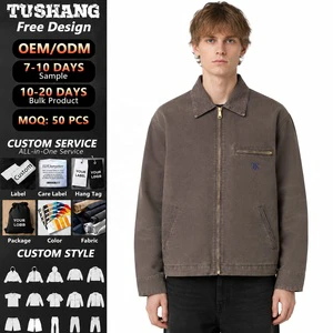 TUSHANG Custom Logo Men's Retro Denim Winter Casual Jacket Canvas Truck Driver Comfortable Work Jacket