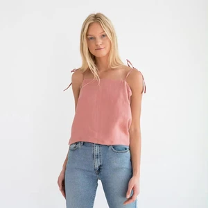 OEM Custom Logo Linen/Cotton Camisole Tank Top High Quality Light Pink Relaxed Western Style Sleeveless Design Sweet Big Solid