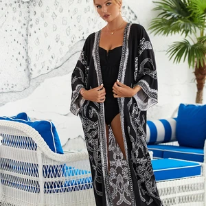2023 New Ladies Beach Cover up Kaftan Kimono Printed Cotton Women's Beach Dress Cover