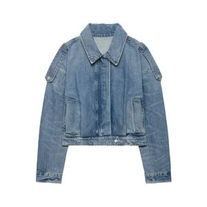 SHENZHU 2026 Women's Spring New Zipper Metal Button Closure Loop Short Collar Denim Jacket 8727071