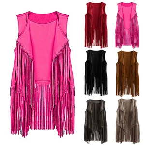 Personalized Women's Top Fringed Vest Sleeveless Cardigan Buckle-free Medium and Long American Large-size Vest