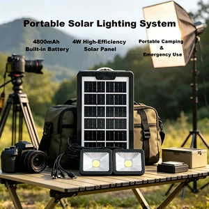 Multi-functional Portable Solar Lighting System 5V USB Charging 4800mAh Battery 5W LED Flood Light for Camping Fishing Home