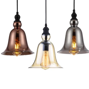 Modern Simple Indoor Decorative Glass Hanging Lamp Bell E14 Base Pendent Light Chandelier