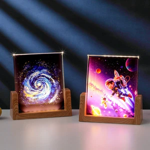 3D Led Night Lamp U Shape Photo Frame Wooden Led Light Base Crystal UV Printing Night Light Bedroom Living Room Lighting