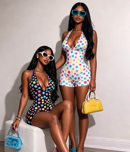 Nylon Yoga High Quality Suit Shorts Halter Romper Suit Dot printing Pattern Custom Logo Fitness Yoga Jumpsuit for Women