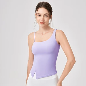 Women's Solid Color Yoga Camisole with Chest Cushion Nude Feeling Breathable Vest Sports Pilates Vest Running and Fitness Top