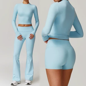 Wholesale Custom High Quality Nylon XL Flare Leggings Fitness Apparel Gym Scrunch Adults Running Nude Feeling Cheap Yoga Sets