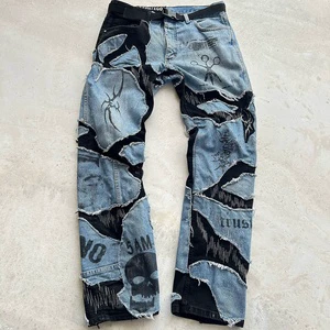 Custom Jeans Men High Quality Stacked Man Slim Fit Black Washed Stretch Homme Wear Straight Leg Men's Long Denim Jeans Pants