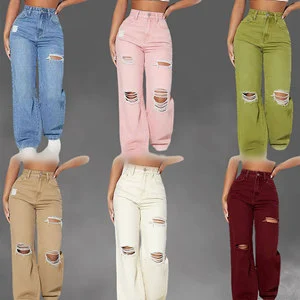 Wholesale High Quality Summer Retro Straight Leg Women's Jeans Fashion Casual Style Wide Leg Jeans