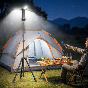 Multi-Functional LED Camping Lantern Portable Tripod Stand Dimmable Remote Control USB-C Charging Emergency Night Fishing Lamp