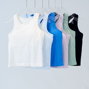 Women's Yoga Tank Top High-Elastic Knit Ribbed Outerwear Summer Wear Nylon Slim Fit Comfortable with Built-in Bra Pads