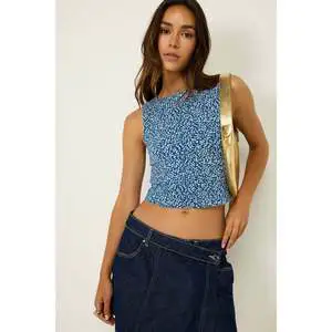 Casual Floral Pattern Crew Neck Cap Sleeve Blouse with Front Logo Short Length 96% Cotton 220g Regular Fit Clothing