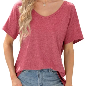 High Quality 100% Poly V-Neck T-Shirts for Women Plus Size Plain Blouses & Shirts with Geometric Pattern Sublimation Brands
