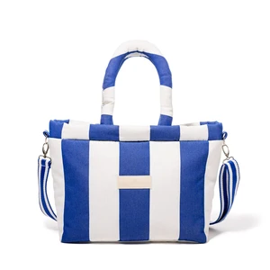 RoyaL Fair Custom Blue White Striped Canvas Beach Cloud Cooler Tote Bag With Detachable Strap For Summer Vacation Pool Carryall