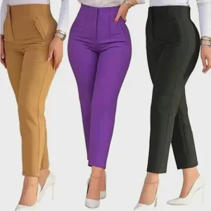 Hot Sale 33 Colors High Quality Women's Slim Knitting Trousers Long Pants with High Waisted Bottom Casual Fit Flat Front Style