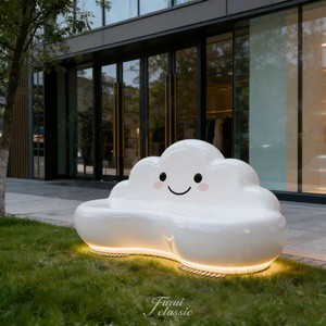 Cloud-Shaped Hand-painted Fashion Fiberglass Sculpture LED Light-Outdoor/Indoor Decorative Seating For Mall Park Garden Kids