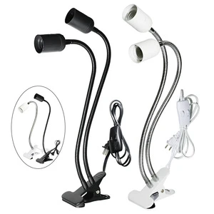 US EU UK Plug Socket Clip-On Desk Lamp Pedestal Single Double Gooseneck Base E27 Light Bulb Lamp Holder