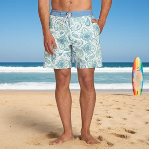 Beach Holiday Party Bermuda Knee Length Woven Swimming Trunks Beach Shorts Swim Shorts 4 Way Stretch Boardshorts with Pockets