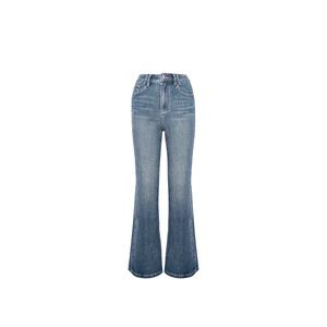 26YEARSOLD High-Waisted Slightly Flared Slim-Fit Blue Denim Pants Bottoms Flare Jeans with Fleece Lining 7315