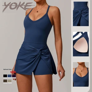 Yoke One Piece Tennis Dress Recycled Polyester Jumpsuit Gym Fitness Pilates Training Shape Exercise Sport Women Yoga Dress
