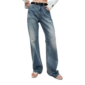 Men's Casual Mid Waist Elastic Denim Cargo Pants Breathable Solid Color Front Quick Dry Winter Summer Trousers Straight Pockets
