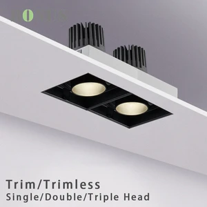 12W*2 LED Black Double Head Rectangular Trimless Adjustable Spotlight Down COB Recessed Grille Light